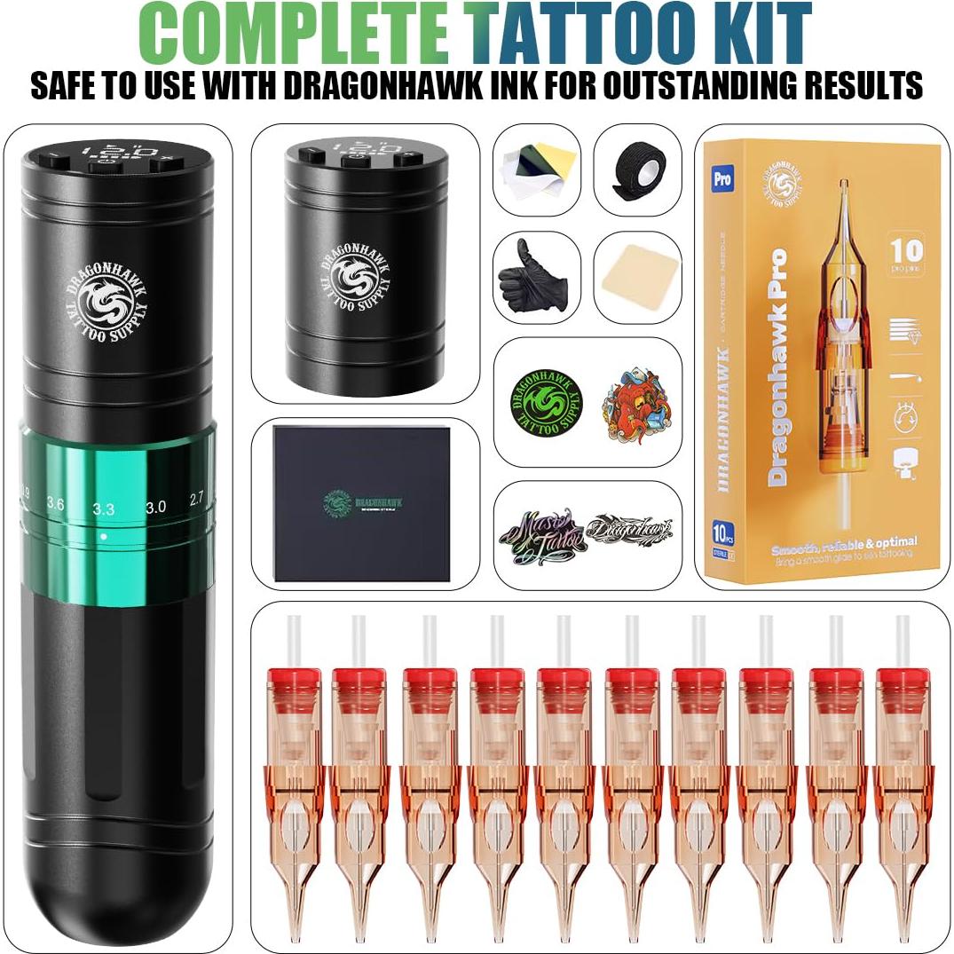 Kit de Tatuaje Inalámbrico Dragonhawk A2 con 2 Baterías