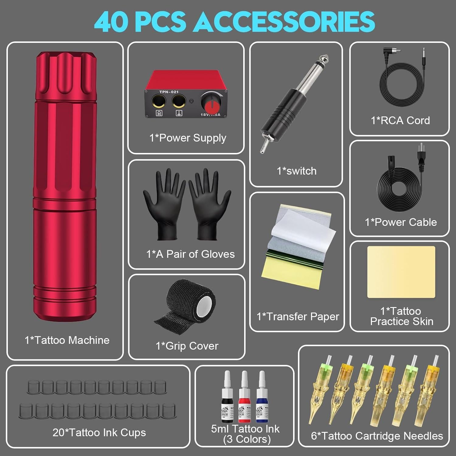 Kit de Tatuaje Profesional Mokohoa con Fuente de Poder y 6 Agujas