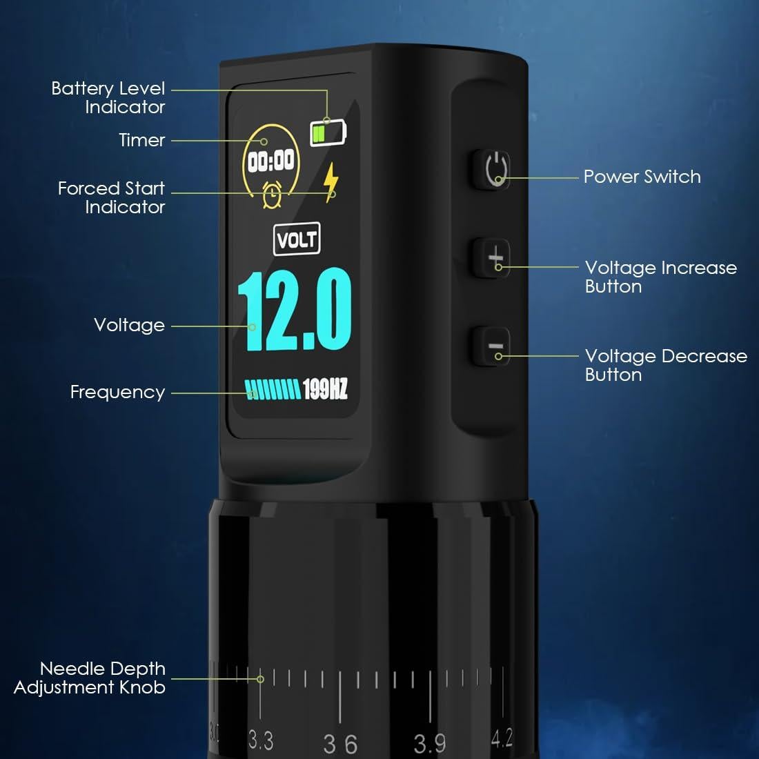 Kit de Tatuaje KVM con 2 Baterías y 20 Cartuchos de Tinta