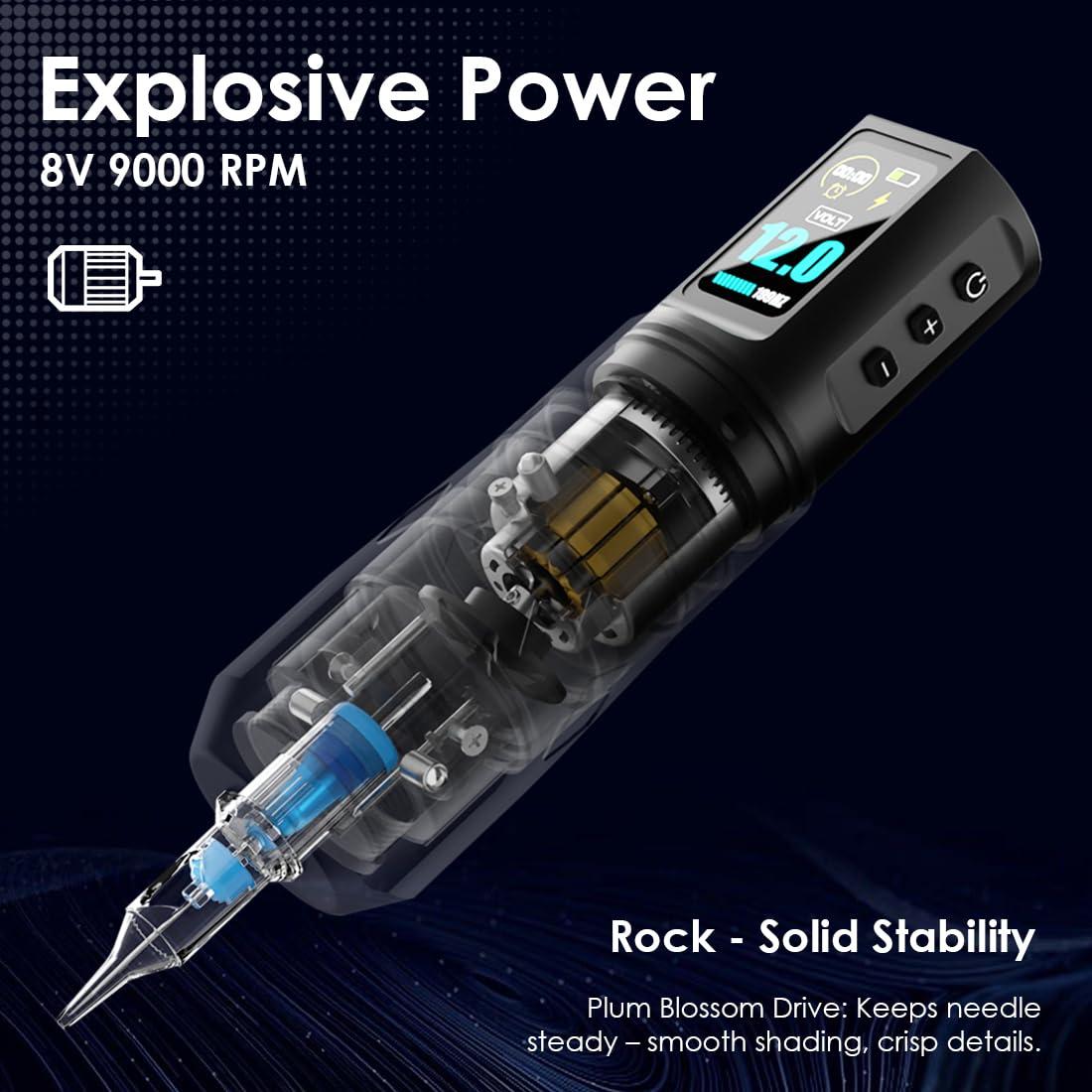 Kit de Tatuaje KVM con 2 Baterías y 20 Cartuchos de Tinta