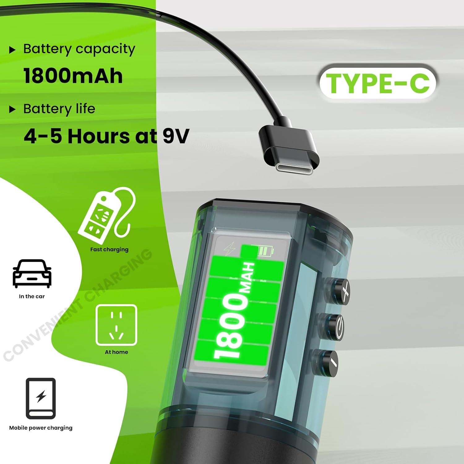 Máquina de Tatuaje Inalámbrica Wormhole HP73-A 1800mAh LED