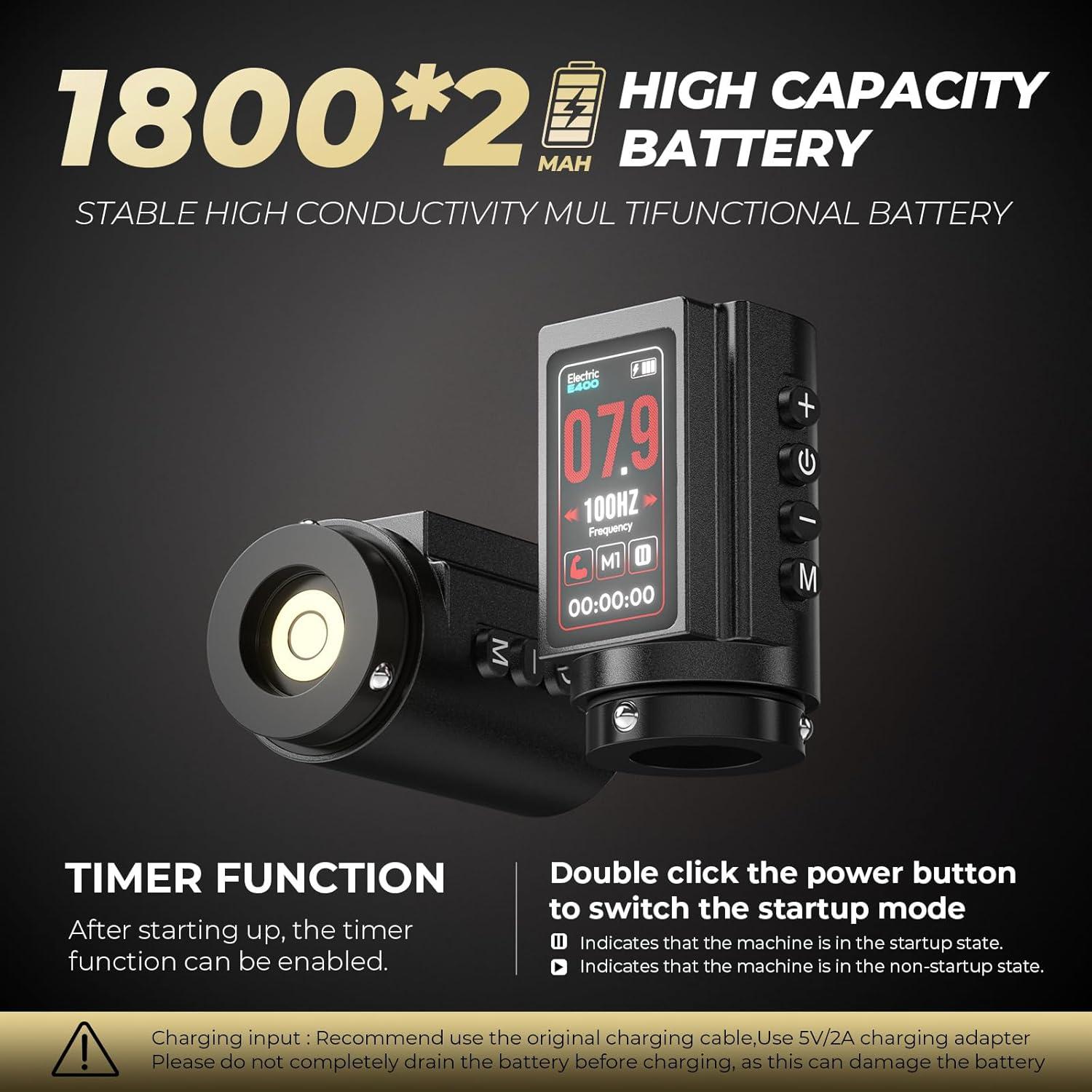 Máquina de Tatuaje Inalámbrica CNC E400 con 2 Baterías 1800mAh