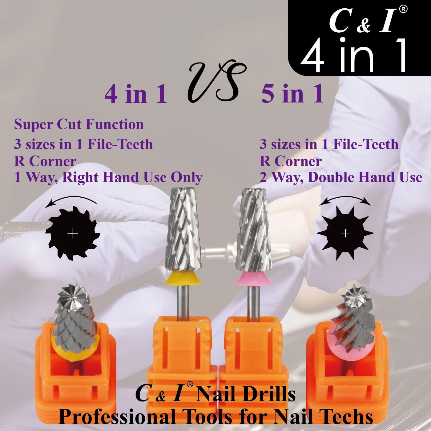 C & I Nail Drill Bit 4 in 1 Super Cut E-File, Multi-function plus Upgrade File-Teeth, Large Barrel & Cross Cut, for Manicure Drill Machine, Help Nail Tech to Remove Nail Works (Double Coarse-XXC)