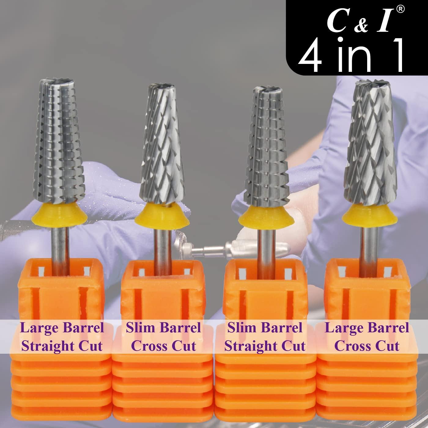 C & I Nail Drill Bit 4 in 1 Super Cut E-File, Multi-function plus Upgrade File-Teeth, Large Barrel & Cross Cut, for Manicure Drill Machine, Help Nail Tech to Remove Nail Works (Double Coarse-XXC)