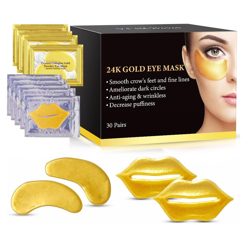 Conjunto de Mascarillas Hidratantes VERONNI - 20 Parches Ojos y 10 Labios Oro 24K