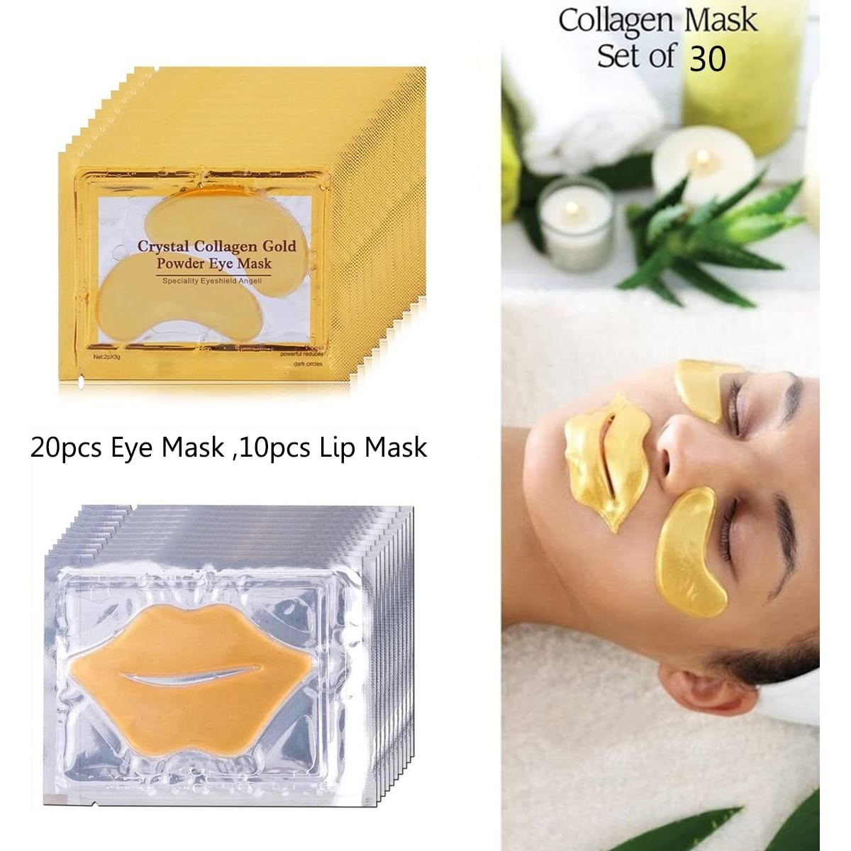 Conjunto de Mascarillas Hidratantes VERONNI - 20 Parches Ojos y 10 Labios Oro 24K