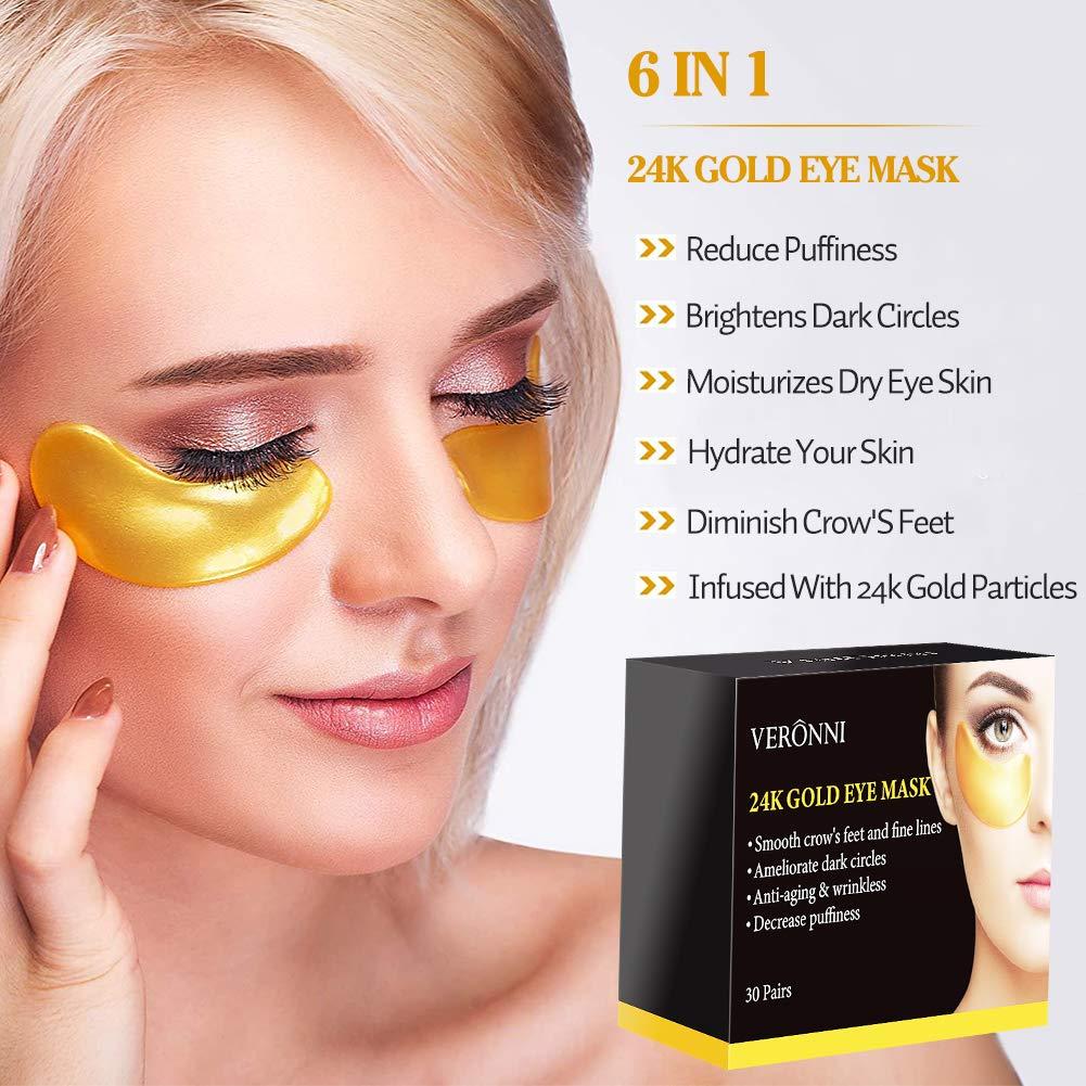 Conjunto de Mascarillas Hidratantes VERONNI - 20 Parches Ojos y 10 Labios Oro 24K