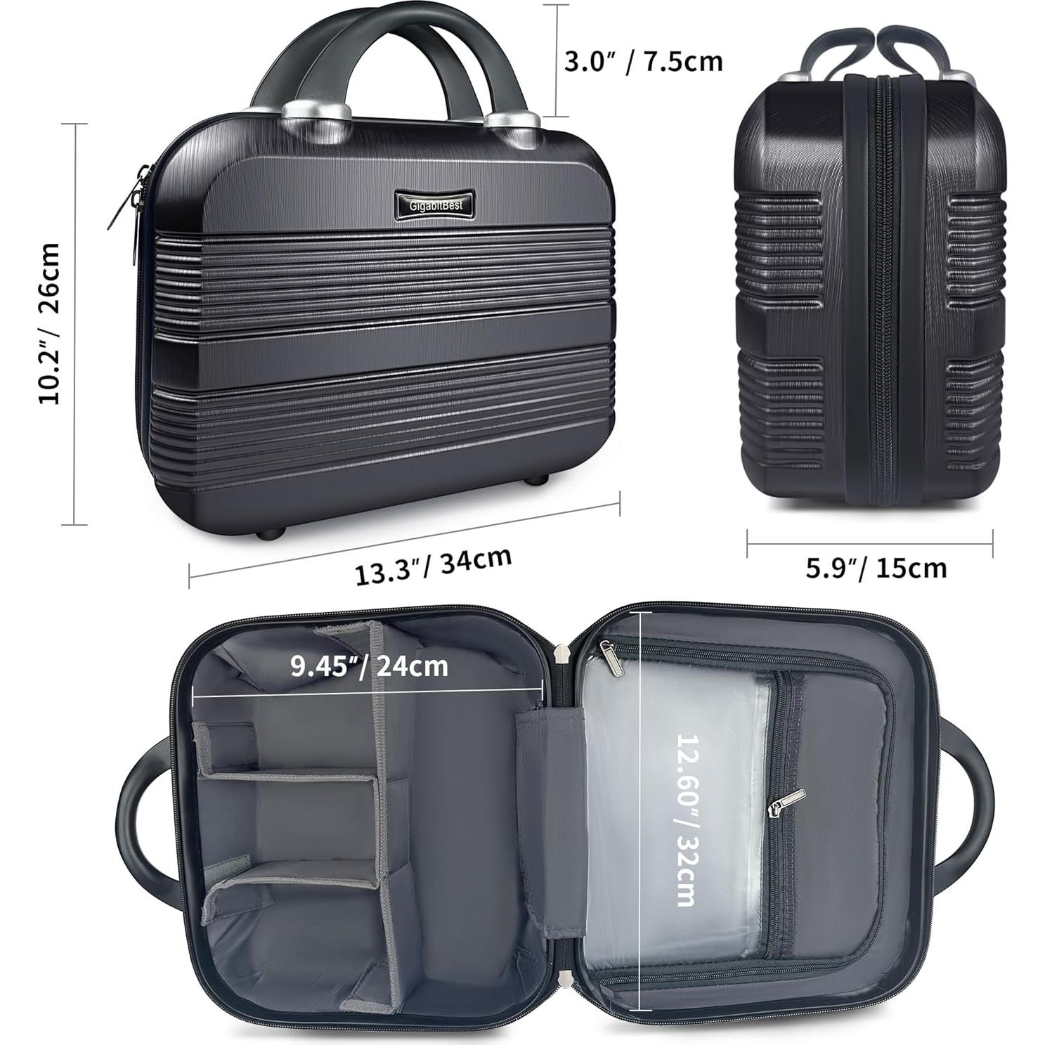 Estuche de Maquillaje Duro 14" PC+ABS Negro - Organizador Cosmético