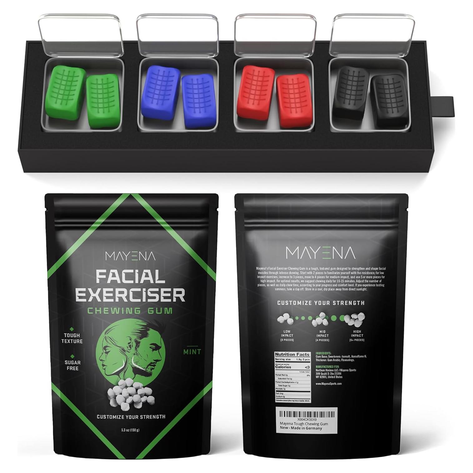 Juego Ejercitador Mandíbula Masseter Mayena 4 Niveles + Chicle 400 Pzas