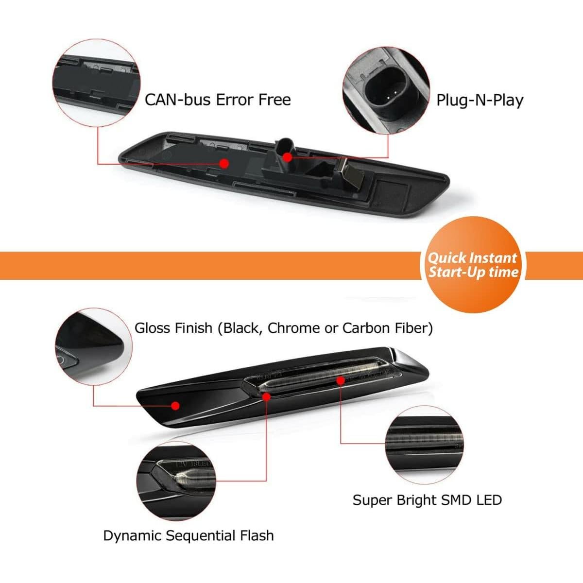 Luces de Marcador Lateral LED Ámbar Adiil para BMW E82 E88 E90 E91 E92 E93 E60 E61