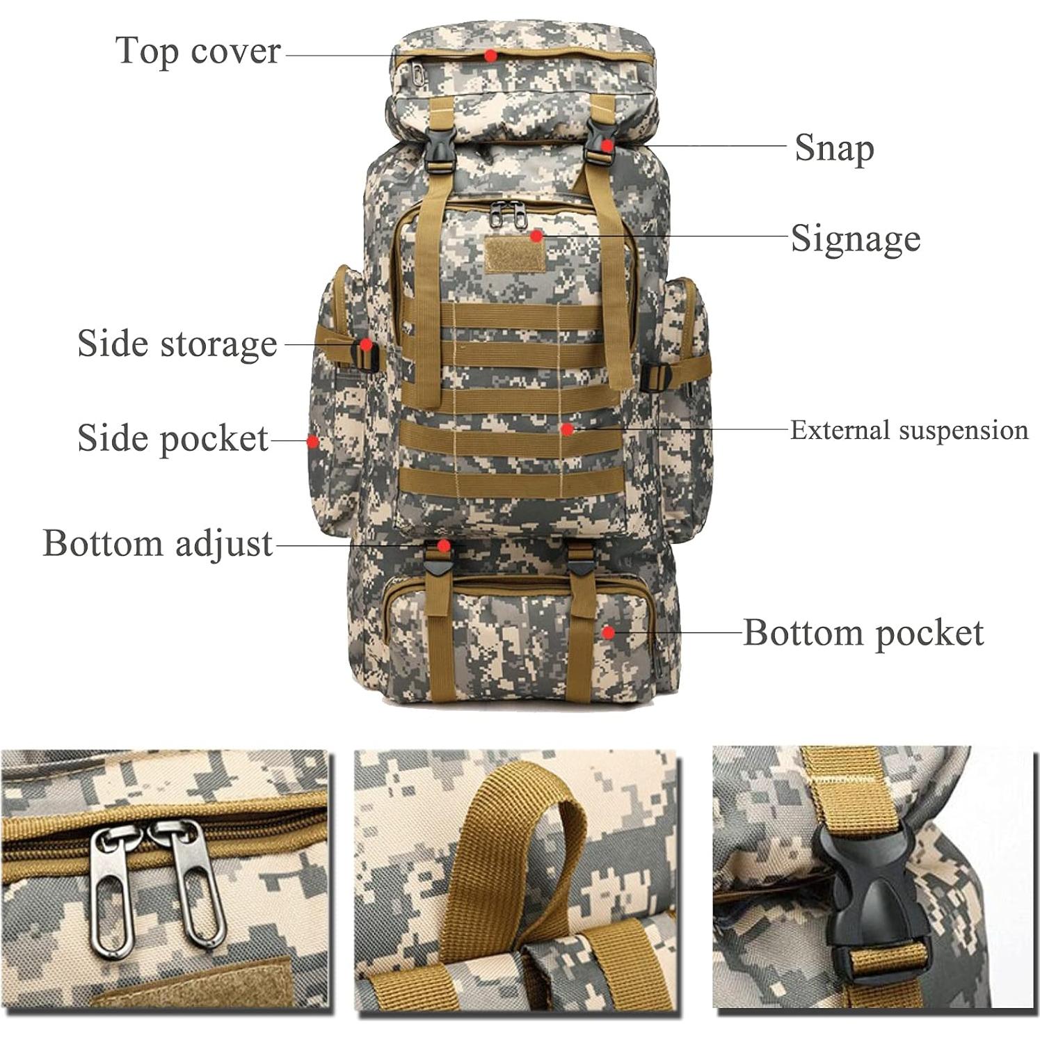 Mochila de Senderismo 70L Impermeable Unisex Negra