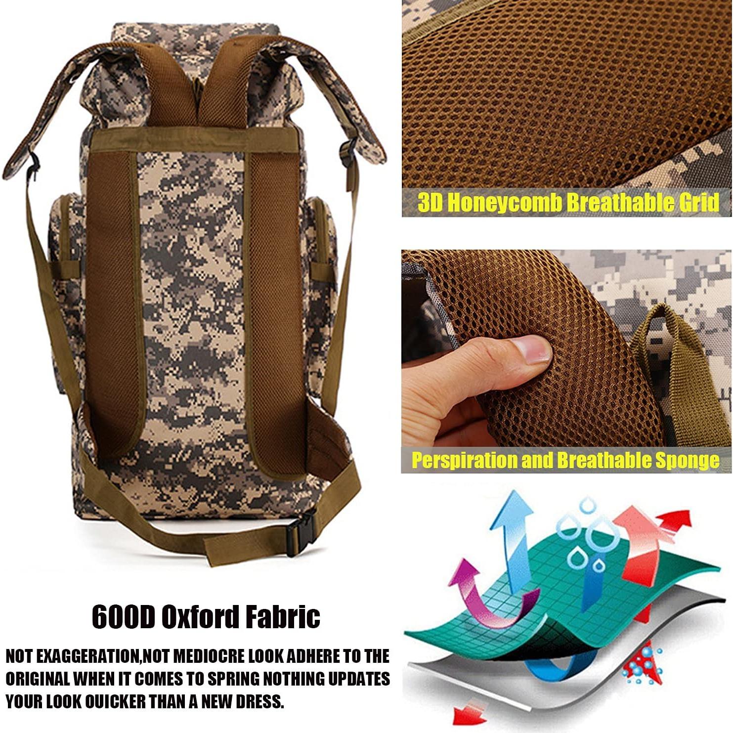 Mochila de Senderismo 70L Impermeable Unisex Negra