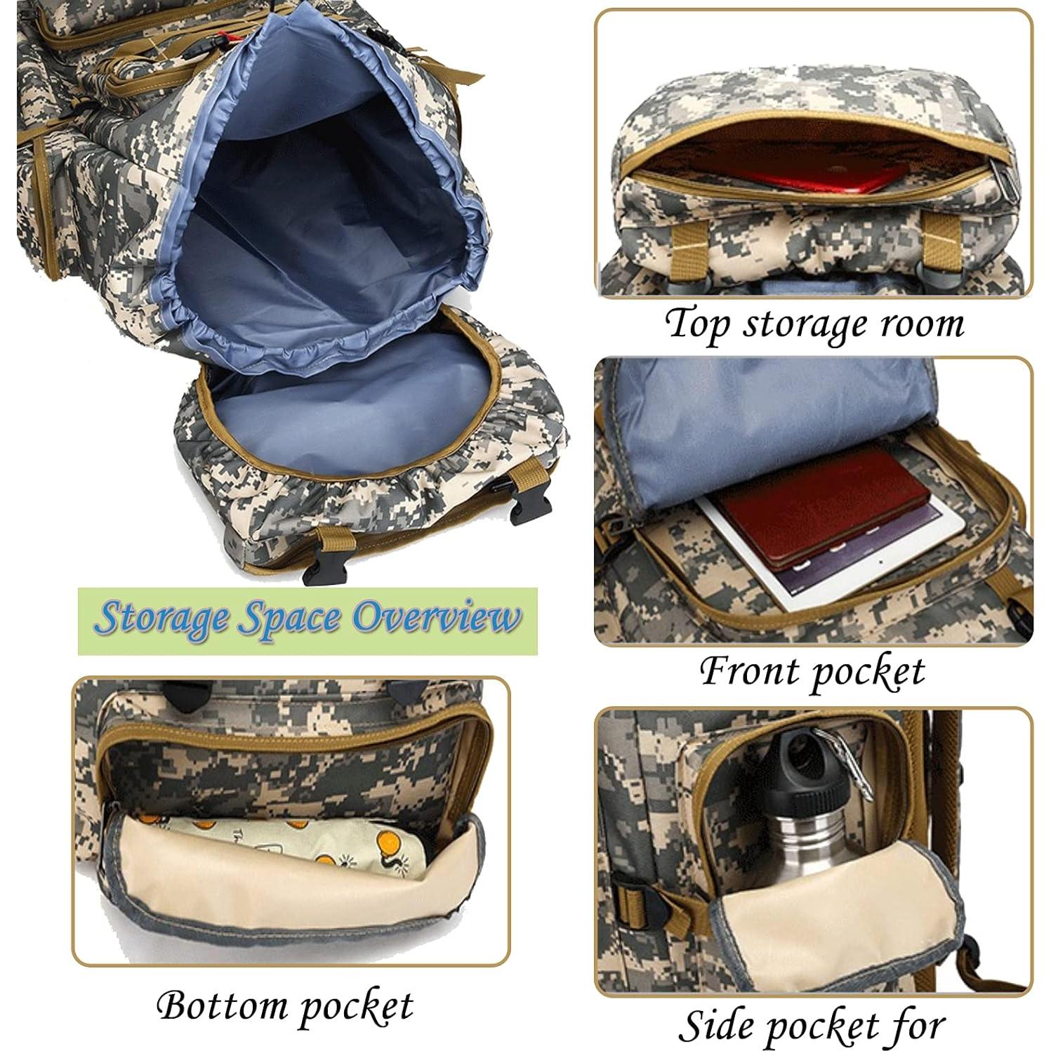 Mochila de Senderismo 70L Impermeable Unisex Negra