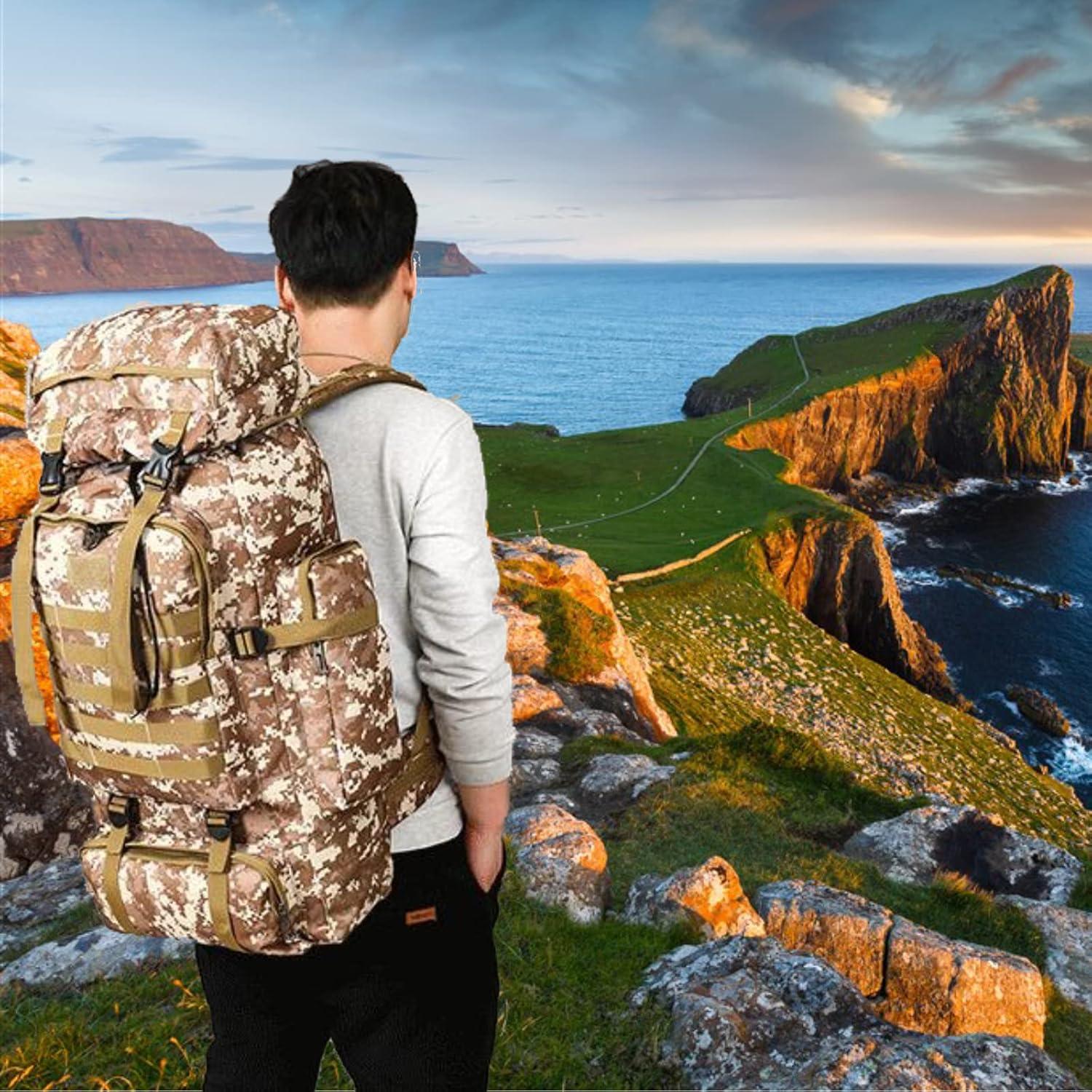 Mochila de Senderismo 70L Impermeable Unisex Negra