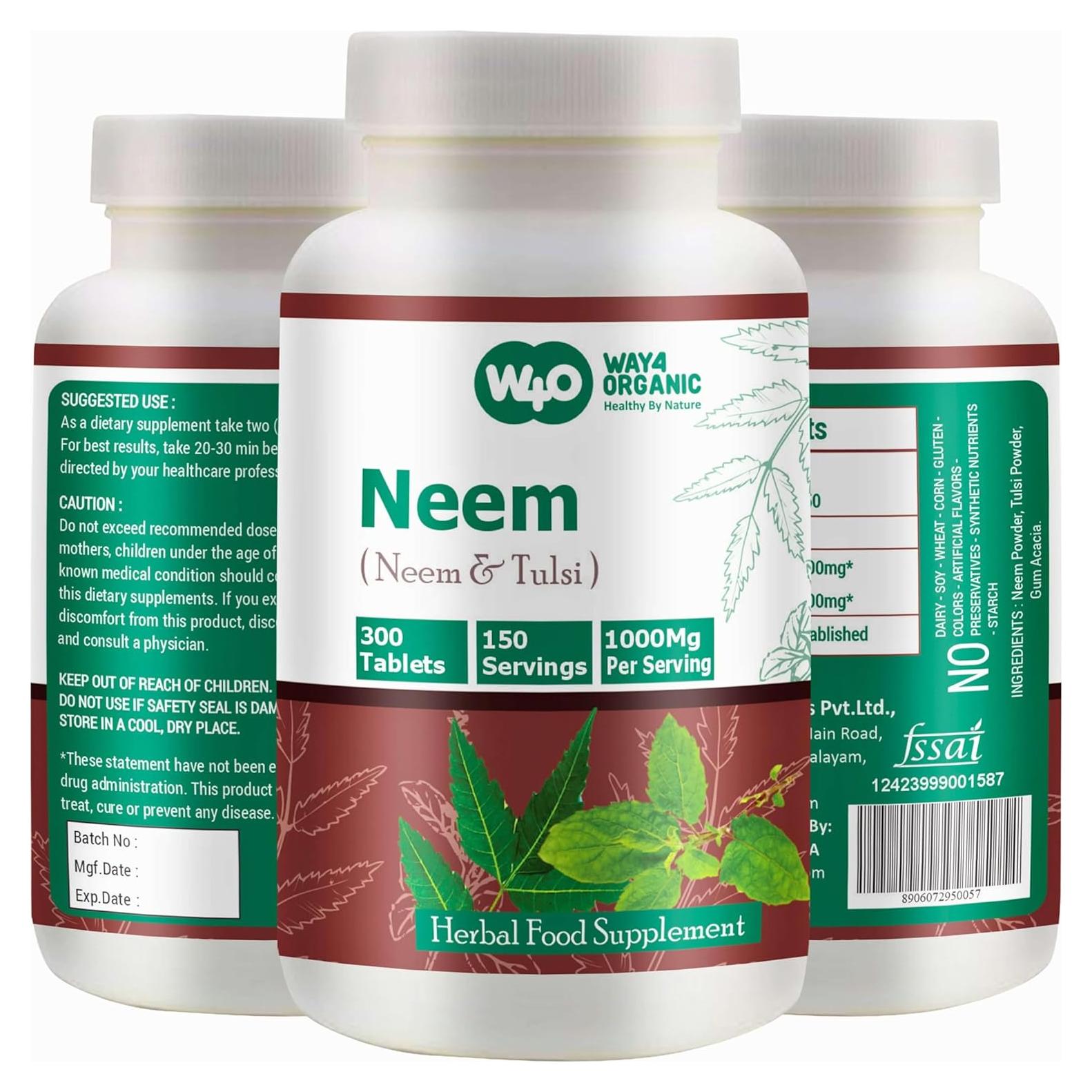 Tabletas de Neem y Tulsi Genius Nature 300 Pastillas 1000 mg