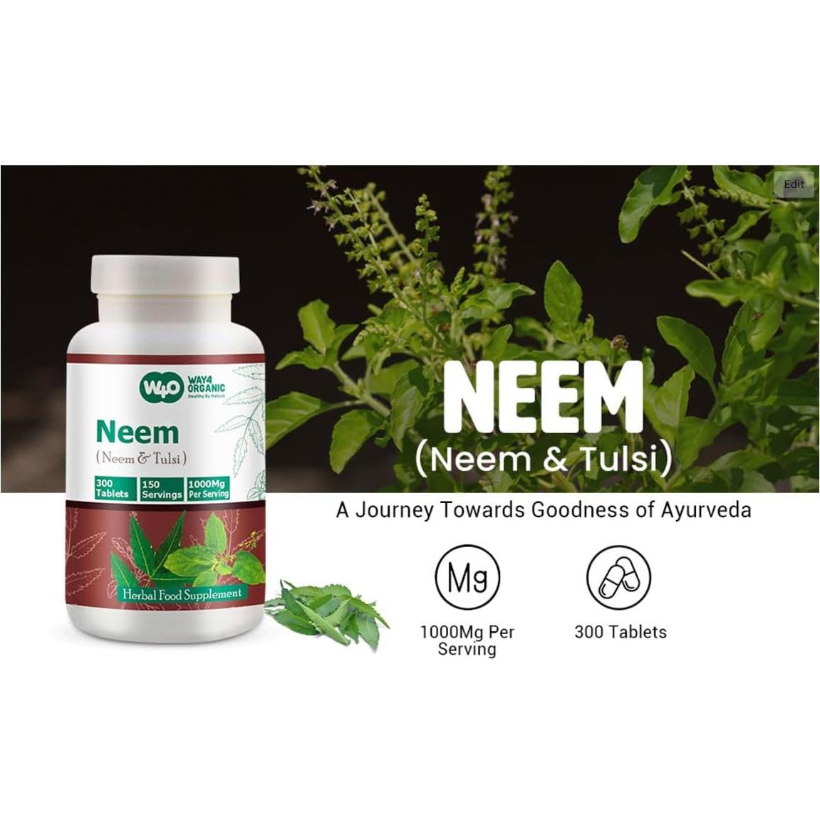 Tabletas de Neem y Tulsi Genius Nature 300 Pastillas 1000 mg