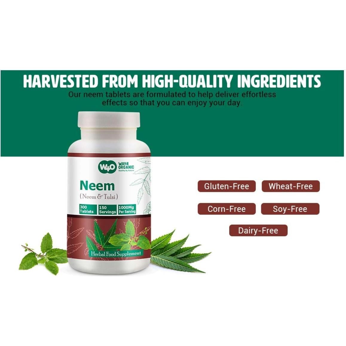 Tabletas de Neem y Tulsi Genius Nature 300 Pastillas 1000 mg