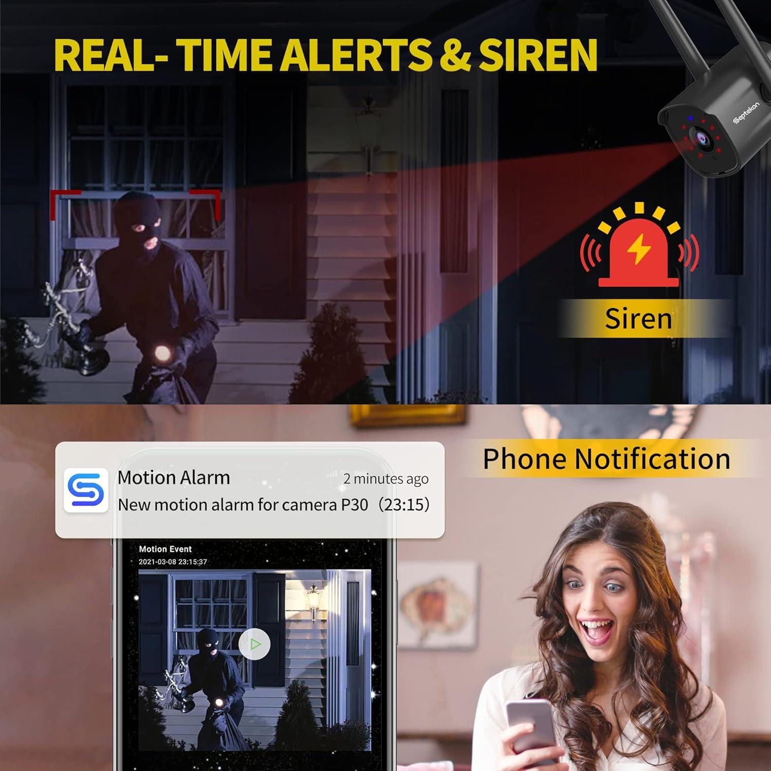 Cámara de Seguridad Exterior Septekon 2K WiFi IP66 con Audio