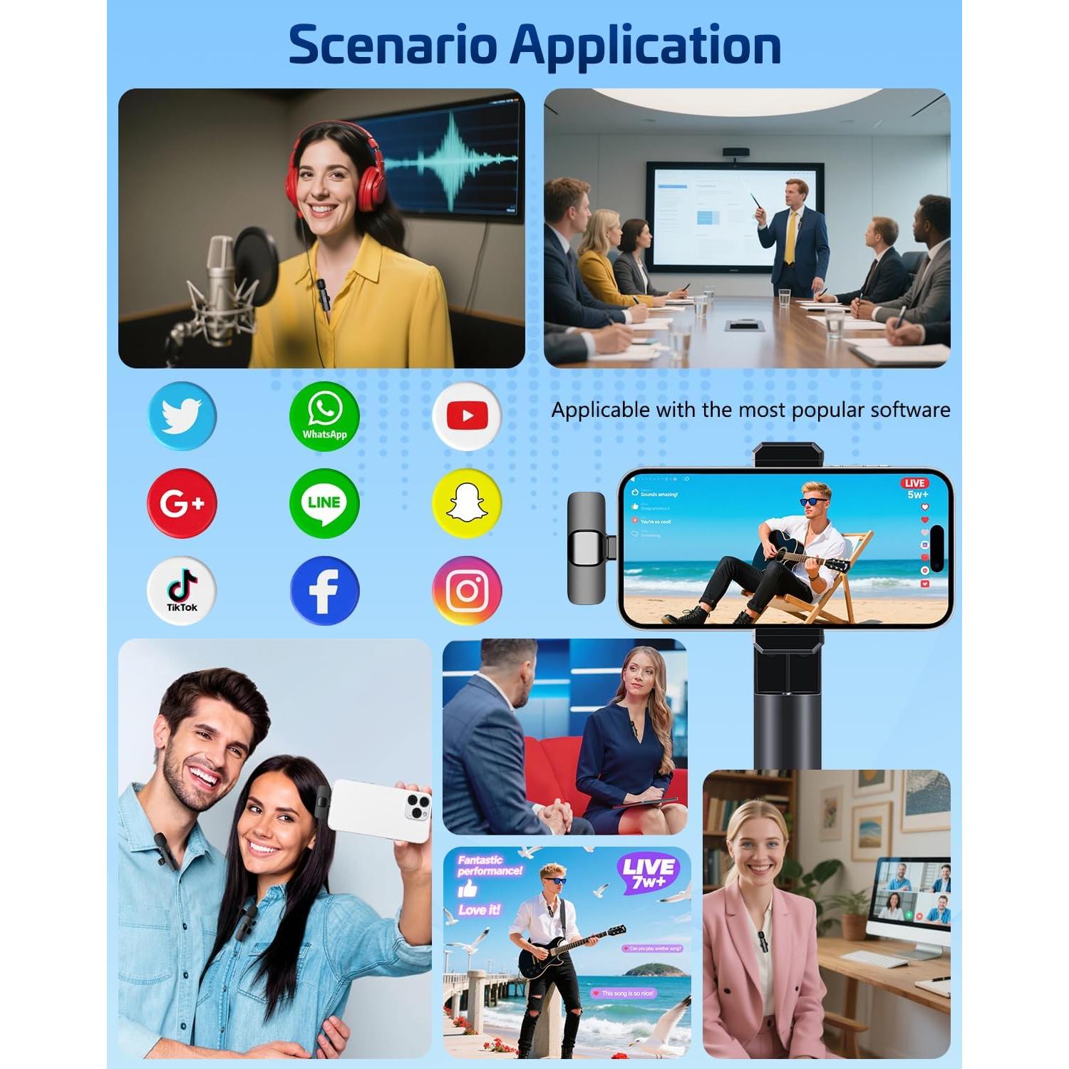 Micrófono Lavalier Inalámbrico HONGJIEYUAN para iPhone - Clip-on, 11.4x8.4 cm