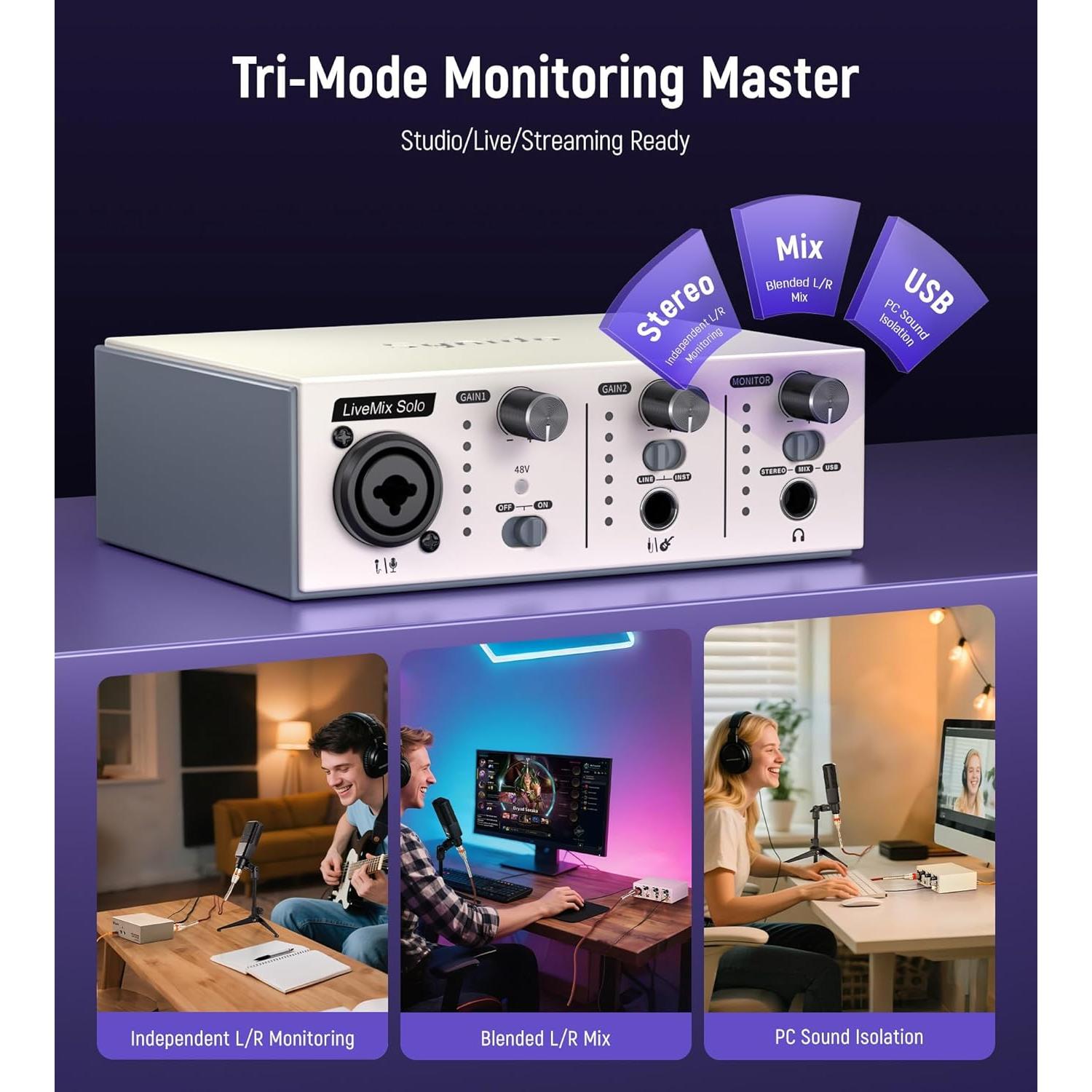 Interfaz de Audio USB C Synido Solo 24bit 48kHz Plata