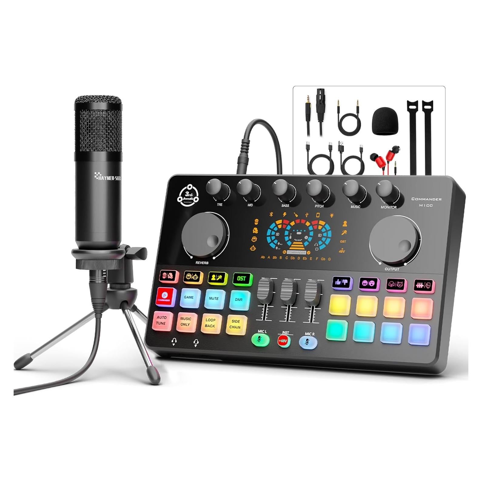 Paquete de Podcast COMMANDER M100 - Interfaz y Micrófono 3.5mm