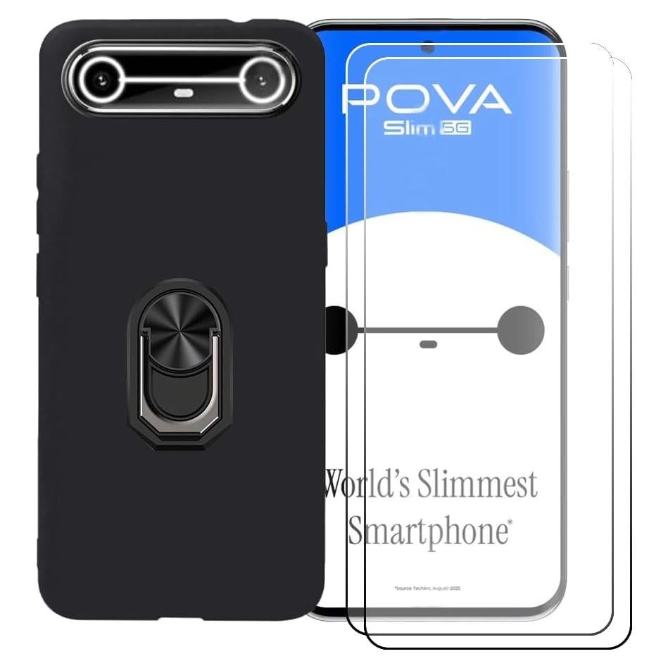Funda TPU Negra + 2 Protectores HD Tecno Pova Slim 5G