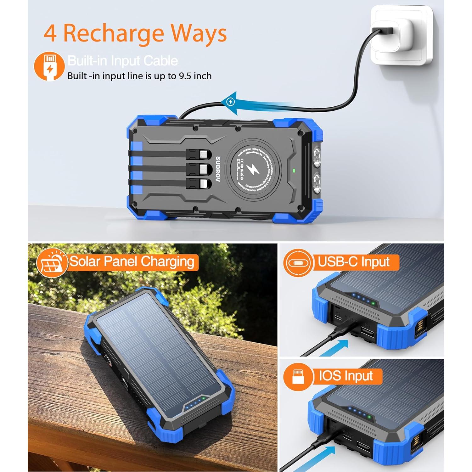 Banco de Energía Solar 42800mAh Cargador Portátil Inalámbrico 15W