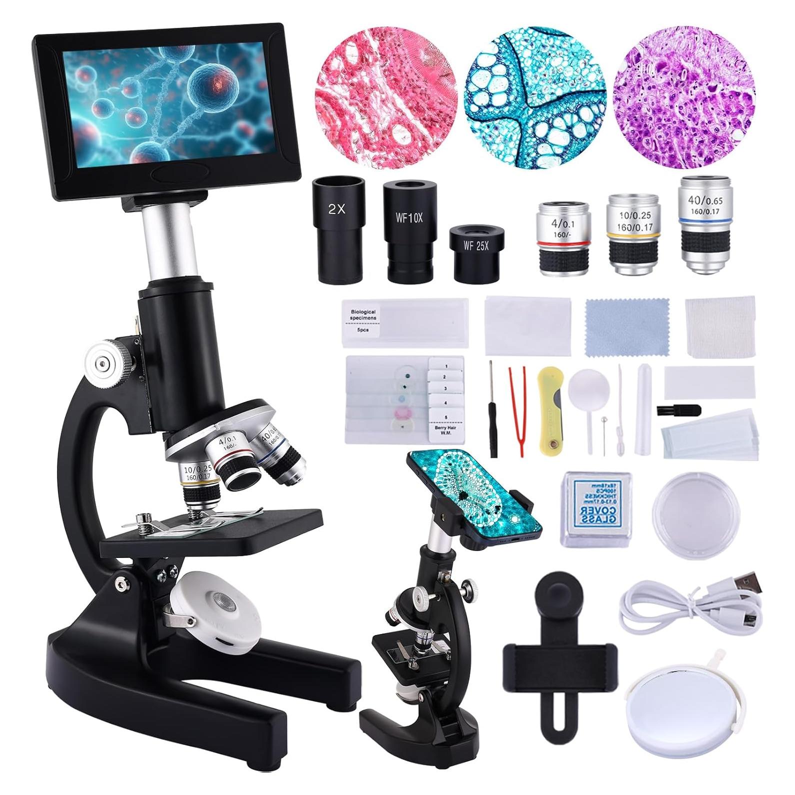 Microscopio OOZSTAR 40X-2500X con Pantalla 4.3" y Cámara 5MP