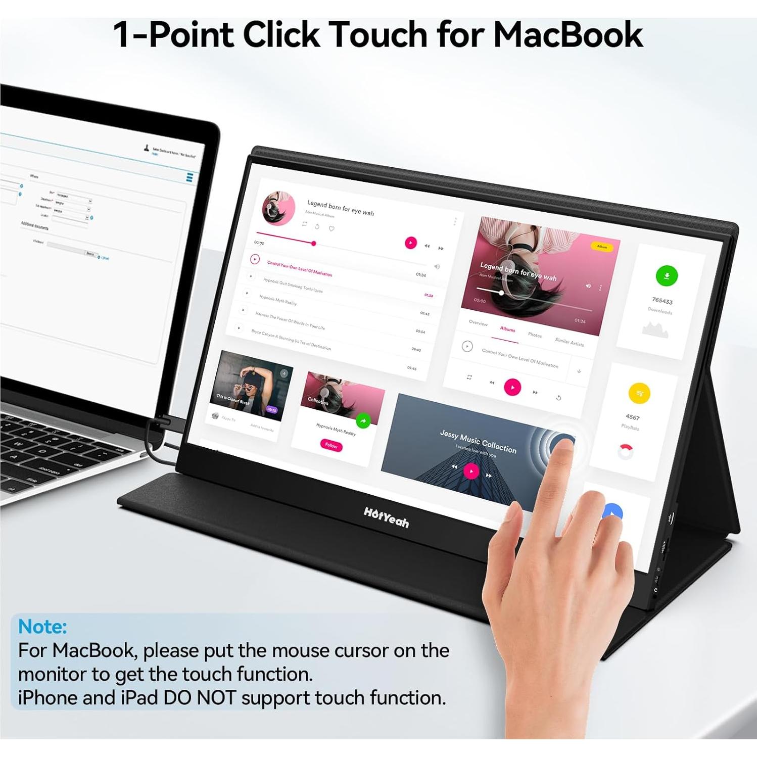 Monitor Táctil Portátil HotYeah 15.6" 1080P USB-C HDMI