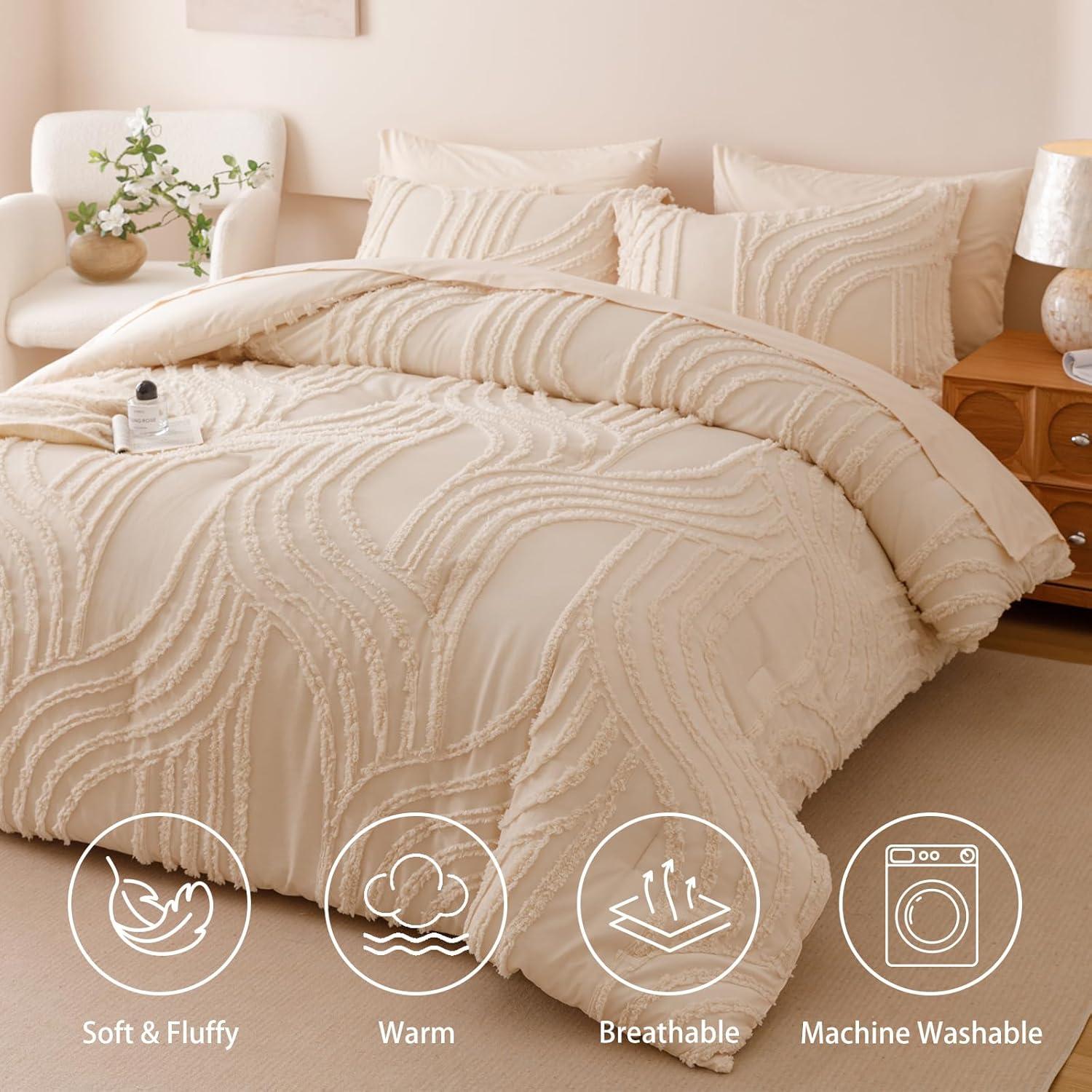 Conjunto de Edredón Beige Nttopship 7 Piezas Tamaño Twin