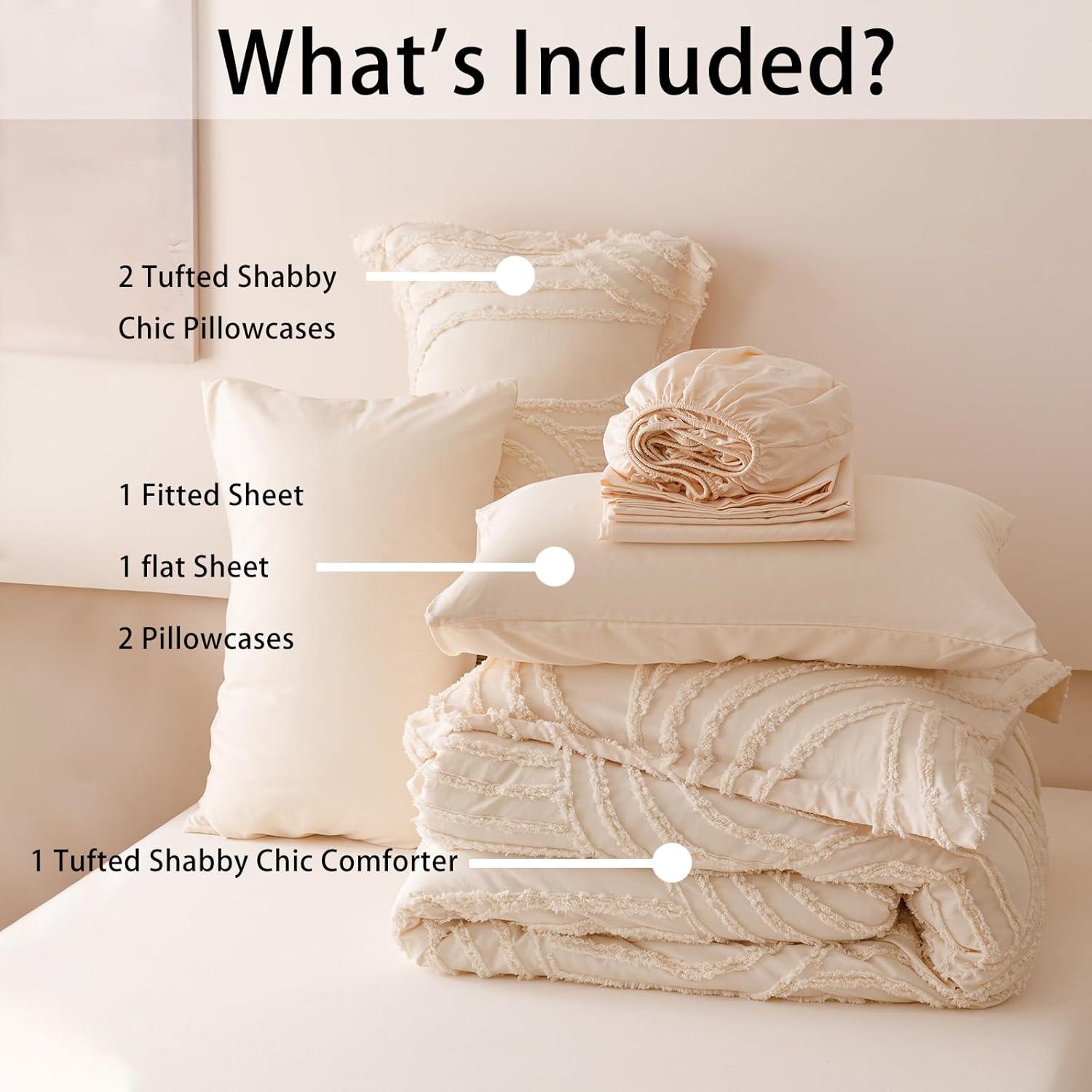 Conjunto de Edredón Beige Nttopship 7 Piezas Tamaño Twin