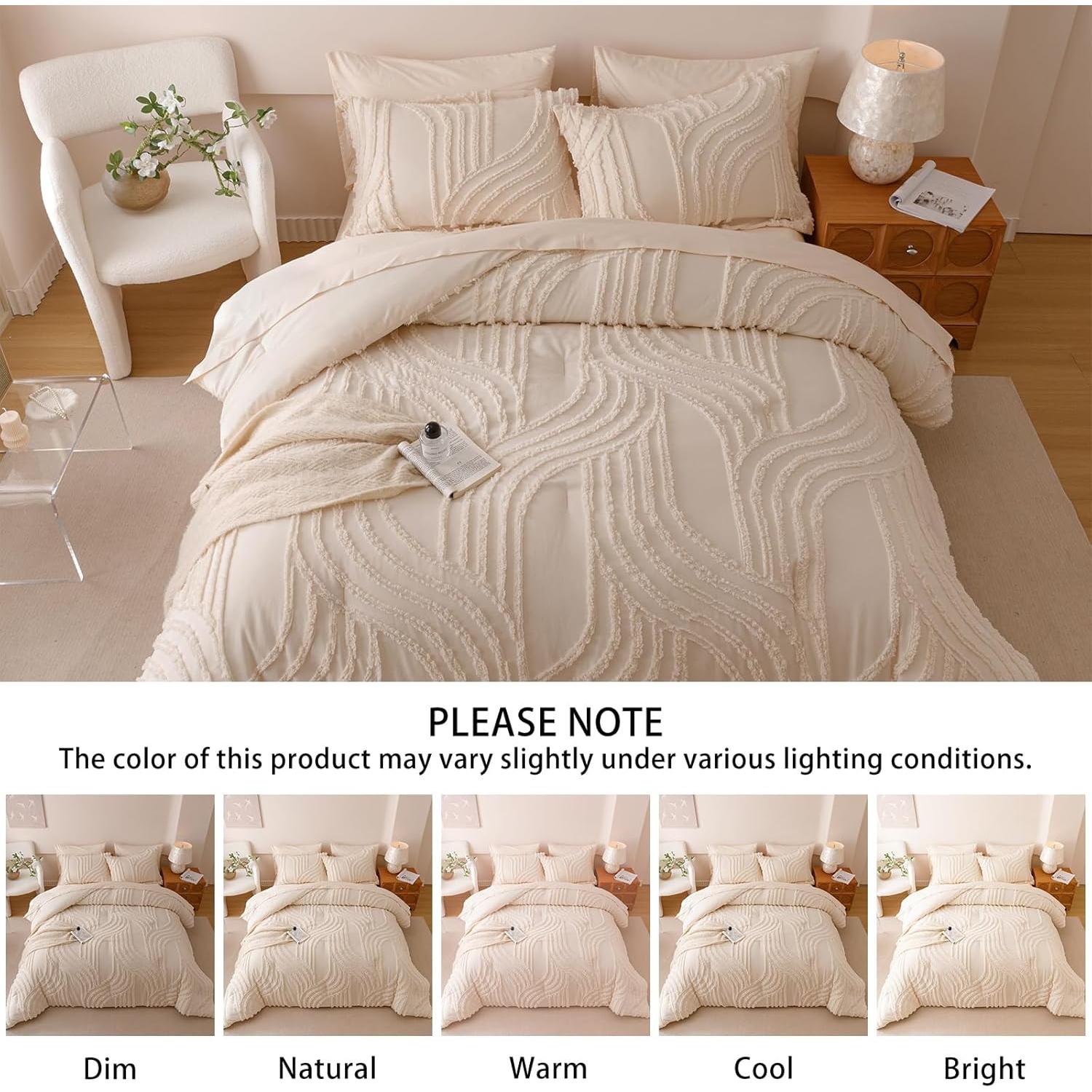 Conjunto de Edredón Beige Nttopship 7 Piezas Tamaño Twin