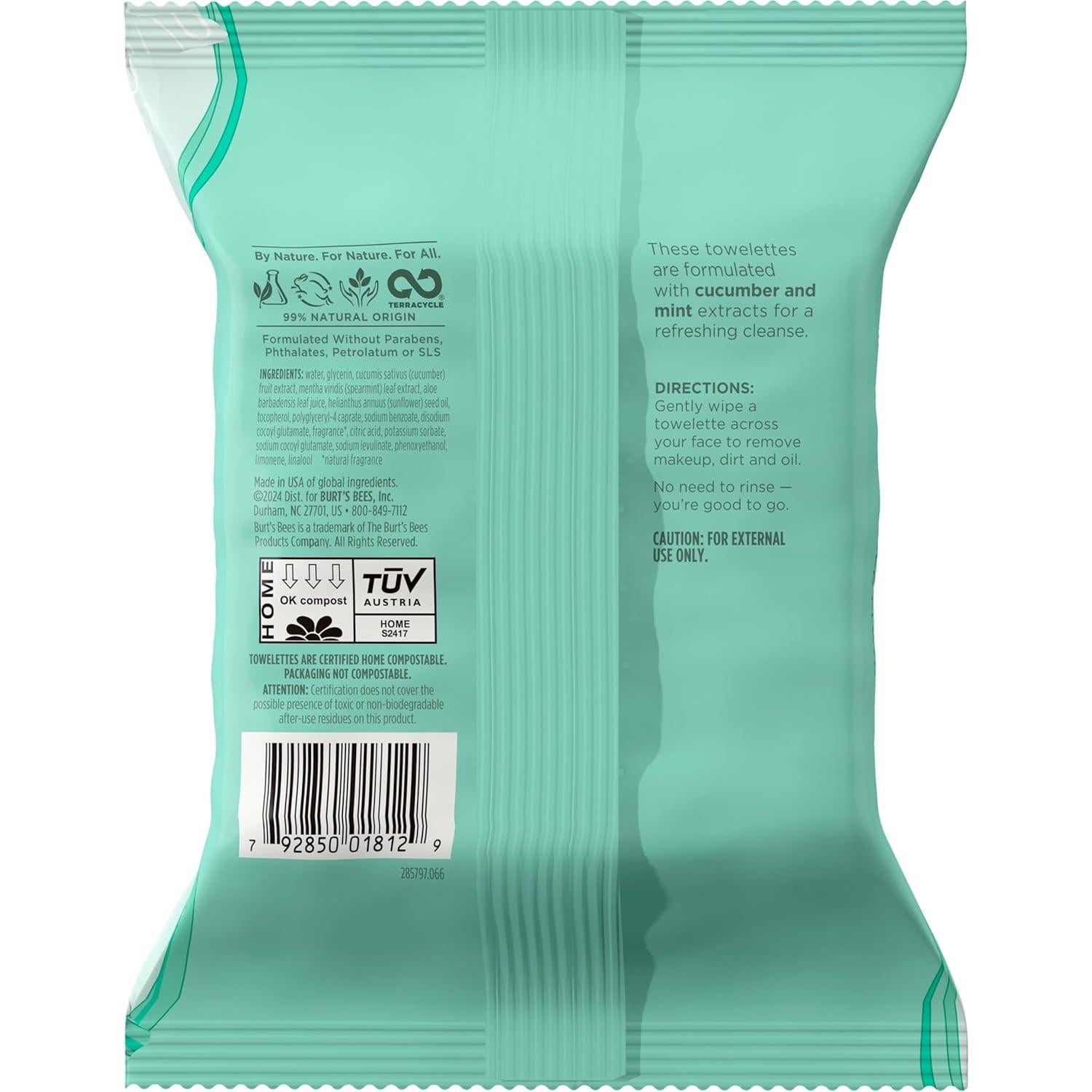 Toallitas Faciales Refrescantes Burt's Bees 30 Unidades