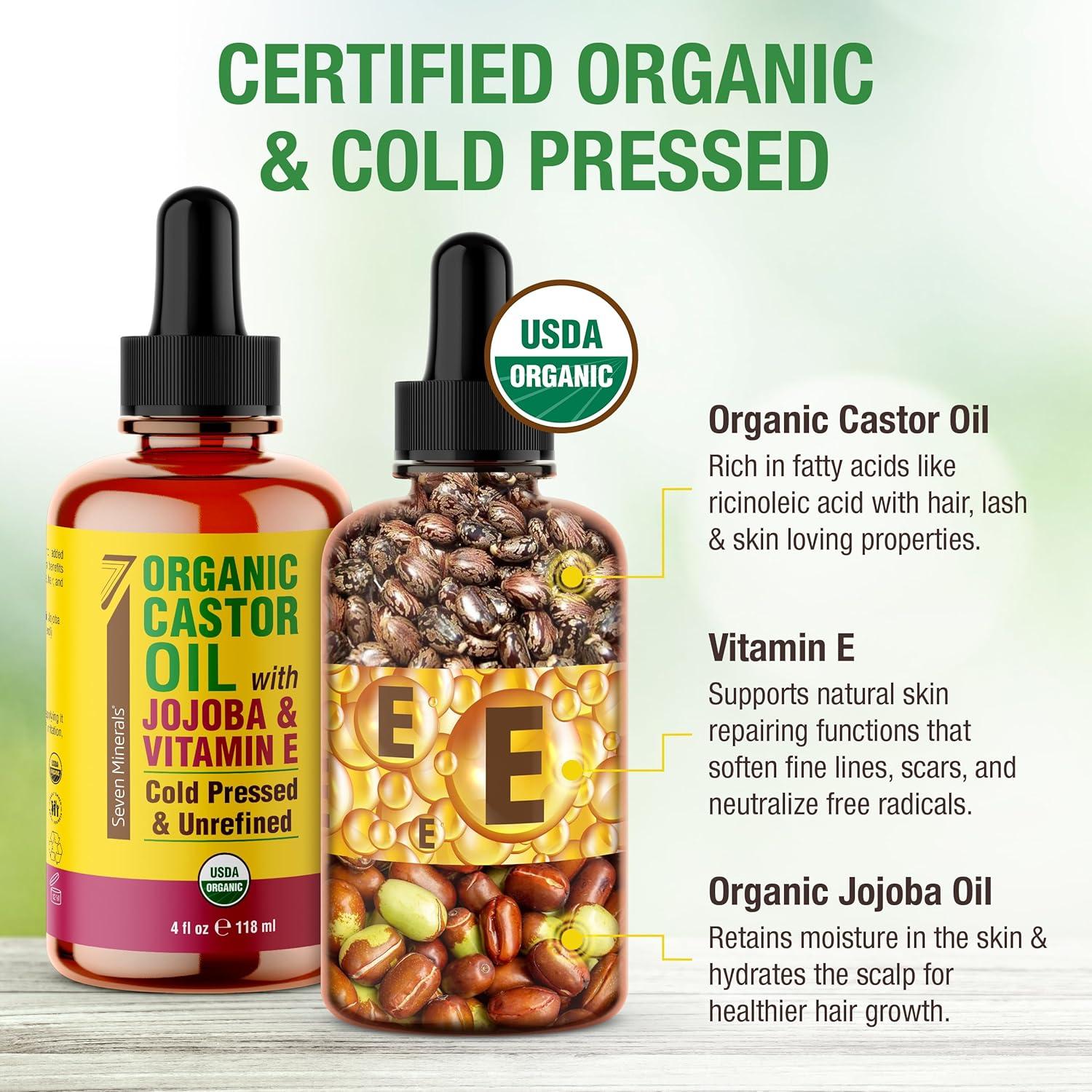 Aceite de Ricino Orgánico Seven Minerals 118 ml - Crecimiento Pestañas y Cejas