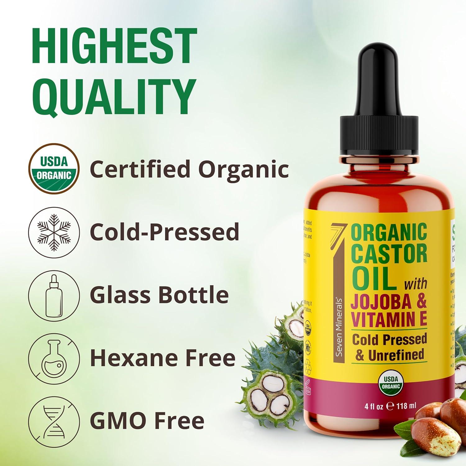 Aceite de Ricino Orgánico Seven Minerals 118 ml - Crecimiento Pestañas y Cejas