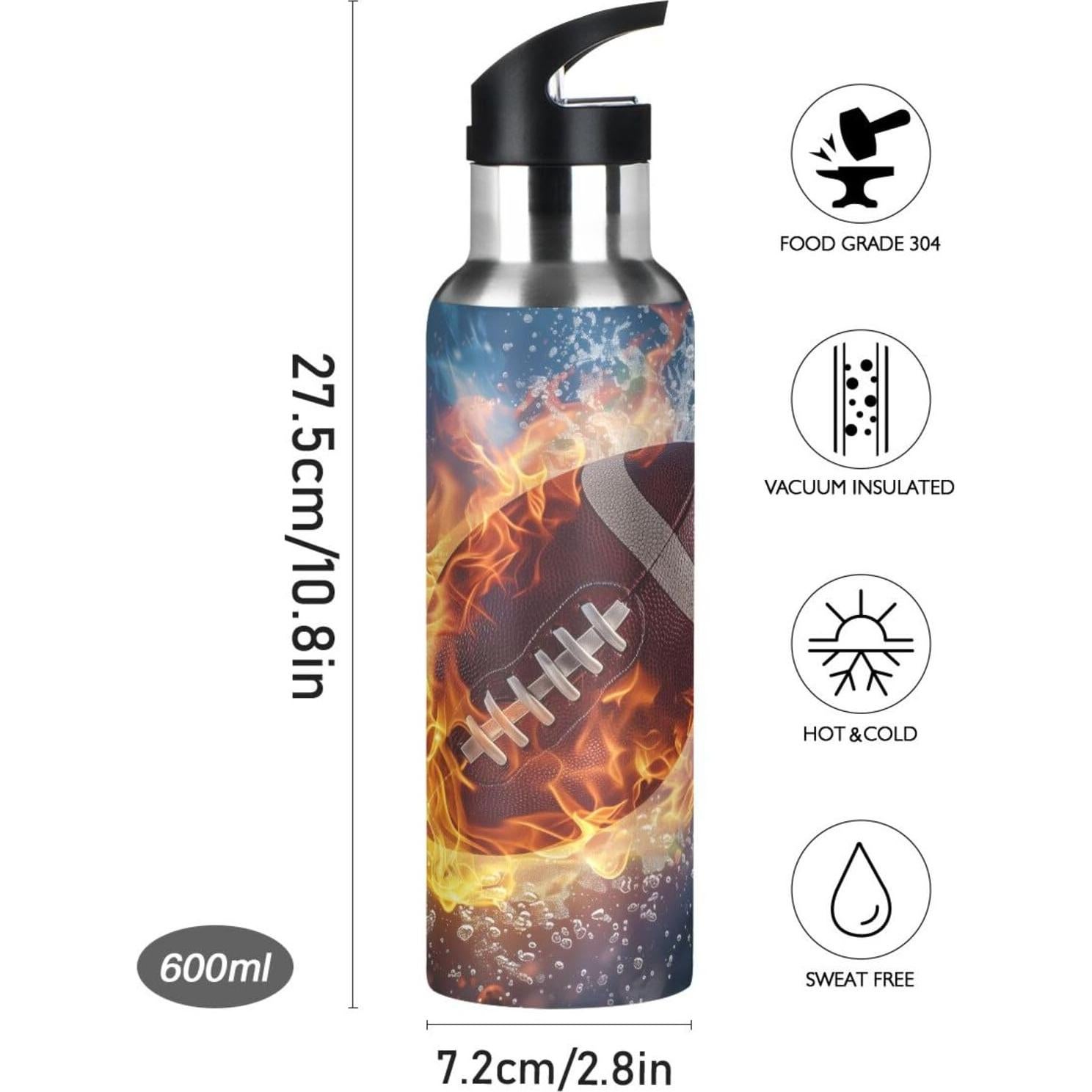 Botella de Agua Aislada WEVIBOFU 600 ml con Tapa de Pajita