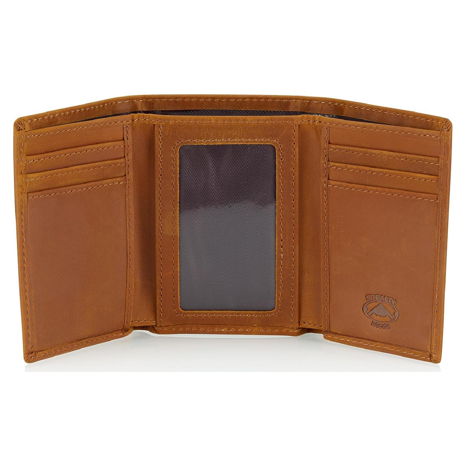 Cartera de Cuero Trifold Modo Sigiloso para Hombres RFID