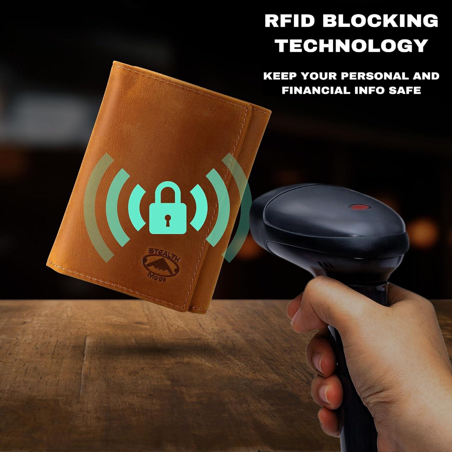 Cartera de Cuero Trifold Modo Sigiloso para Hombres RFID