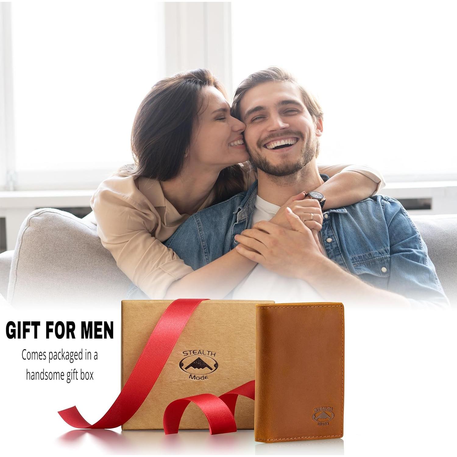 Cartera de Cuero Trifold Modo Sigiloso para Hombres RFID