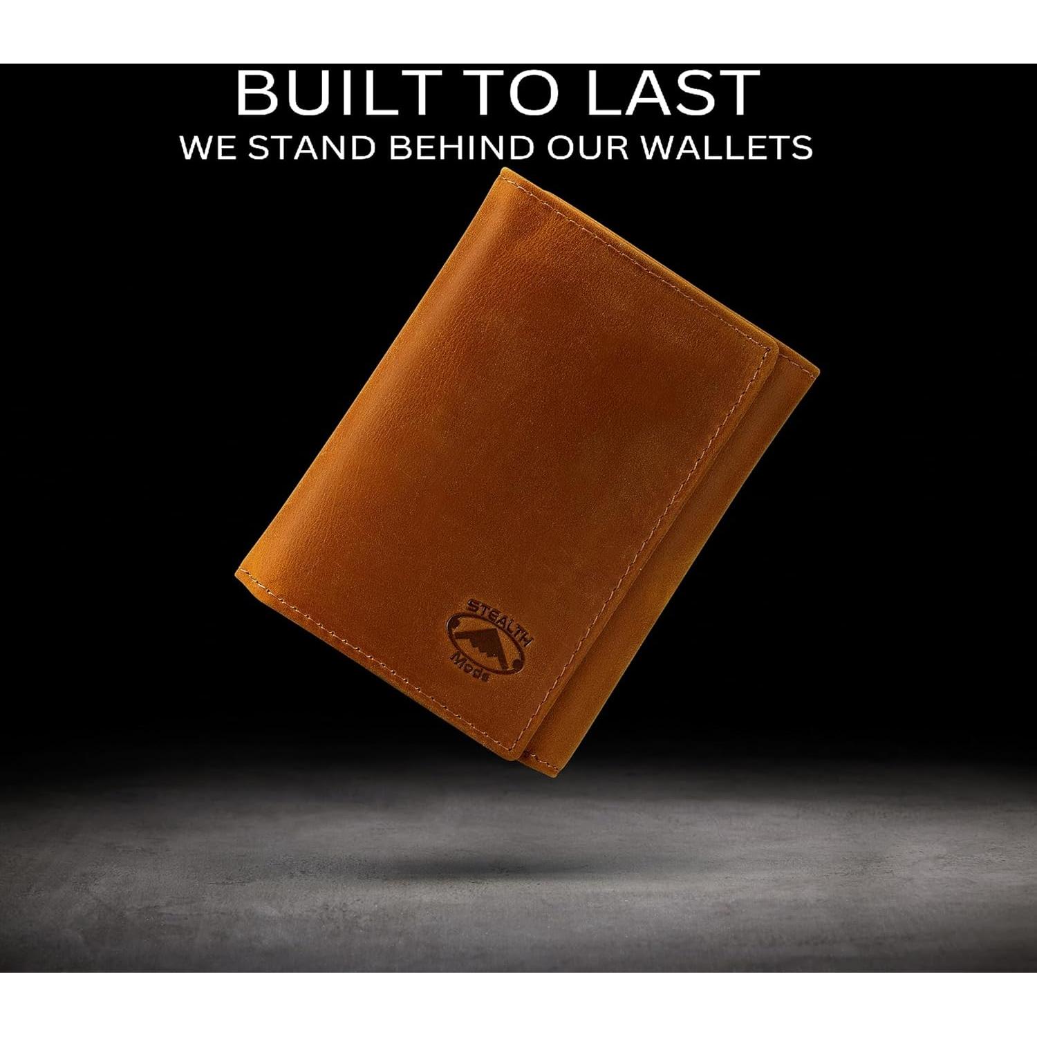 Cartera de Cuero Trifold Modo Sigiloso para Hombres RFID