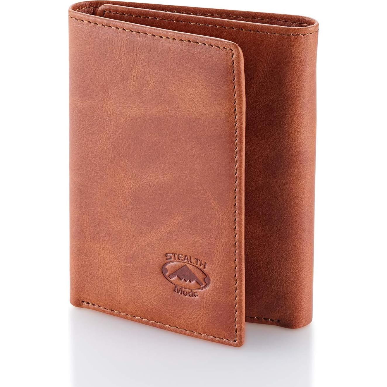 Cartera de Cuero Trifold Modo Sigiloso para Hombres RFID