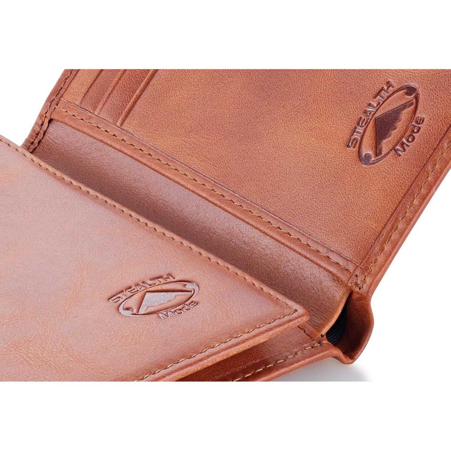 Cartera de Cuero Trifold Modo Sigiloso para Hombres RFID