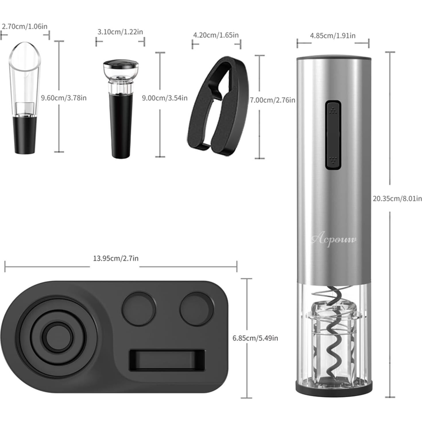 Set Abridor de Botellas de Vino Eléctrico Acpouw 5 en 1 Plata