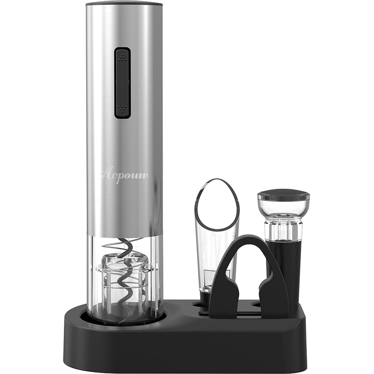 Set Abridor de Botellas de Vino Eléctrico Acpouw 5 en 1 Plata