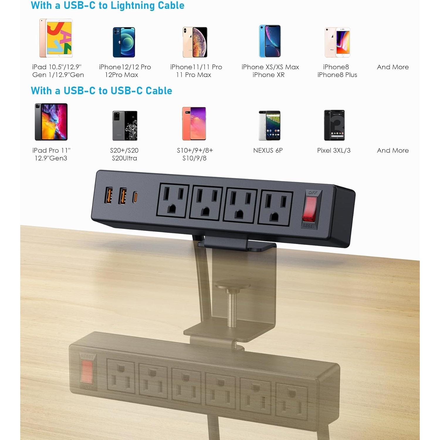 Toma de Corriente Montada VILONG 13 en 1 con USB-C 20W