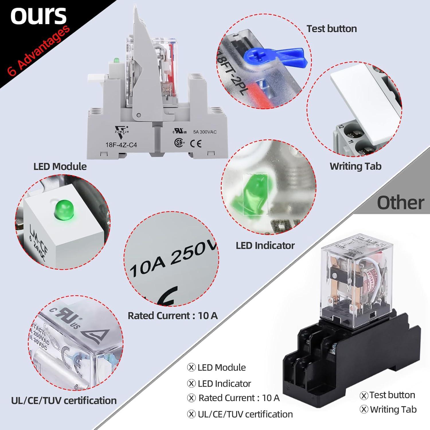 6 Relés Electromagnéticos 24V DC ZJWZJH 5A con Socket LED