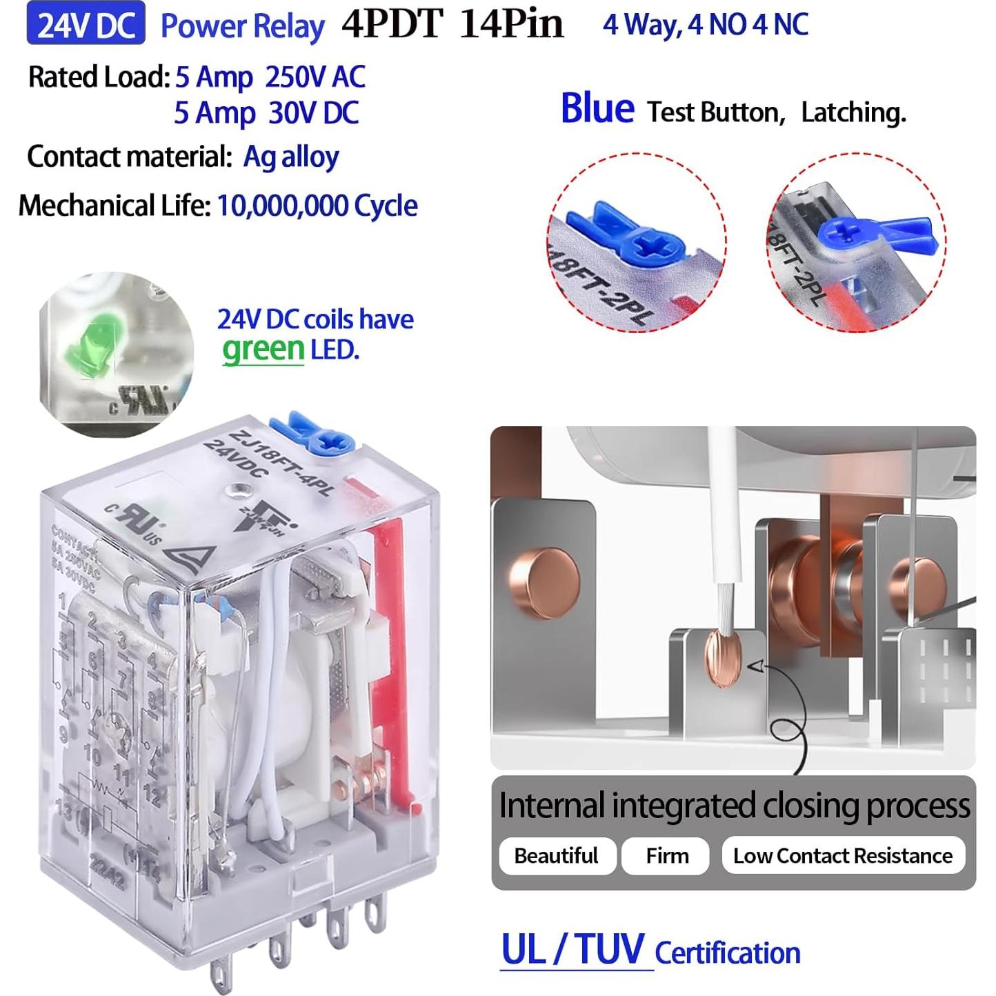 6 Relés Electromagnéticos 24V DC ZJWZJH 5A con Socket LED