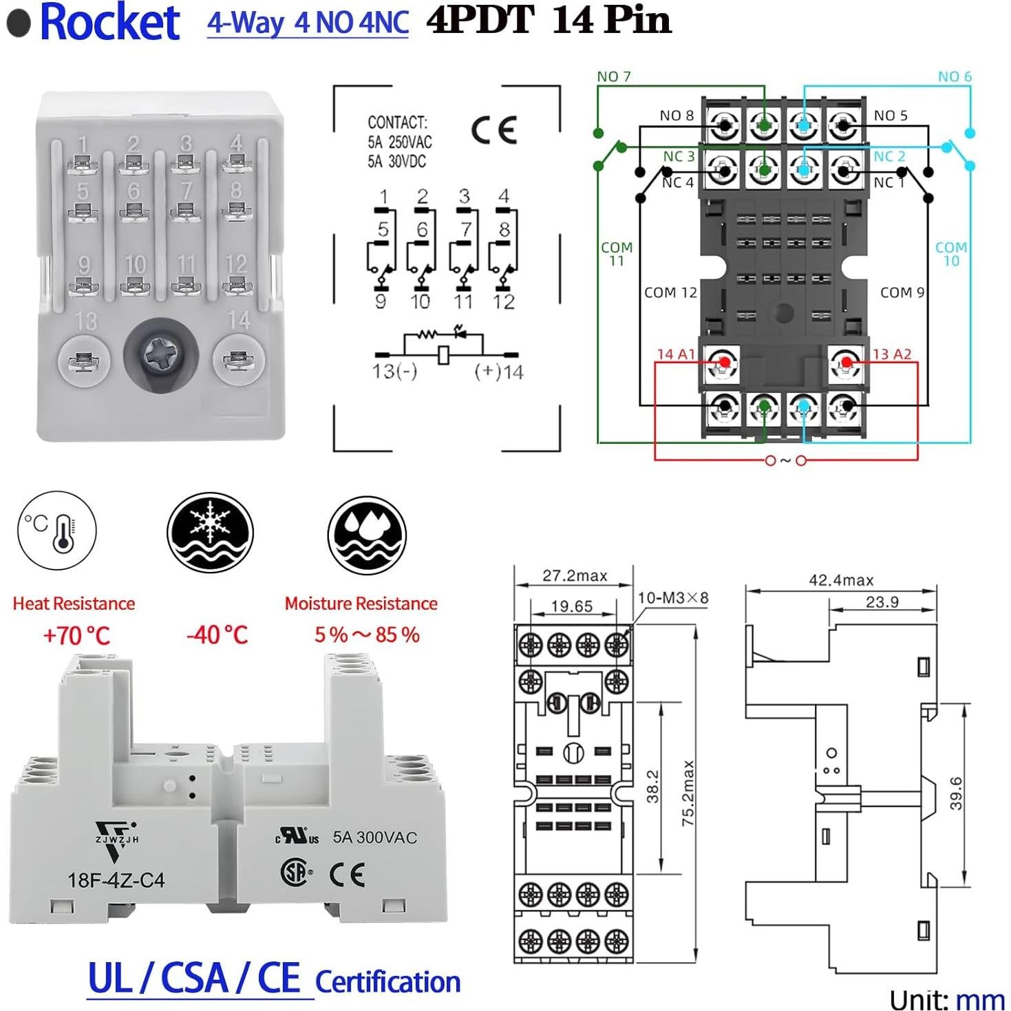 6 Relés Electromagnéticos 24V DC ZJWZJH 5A con Socket LED