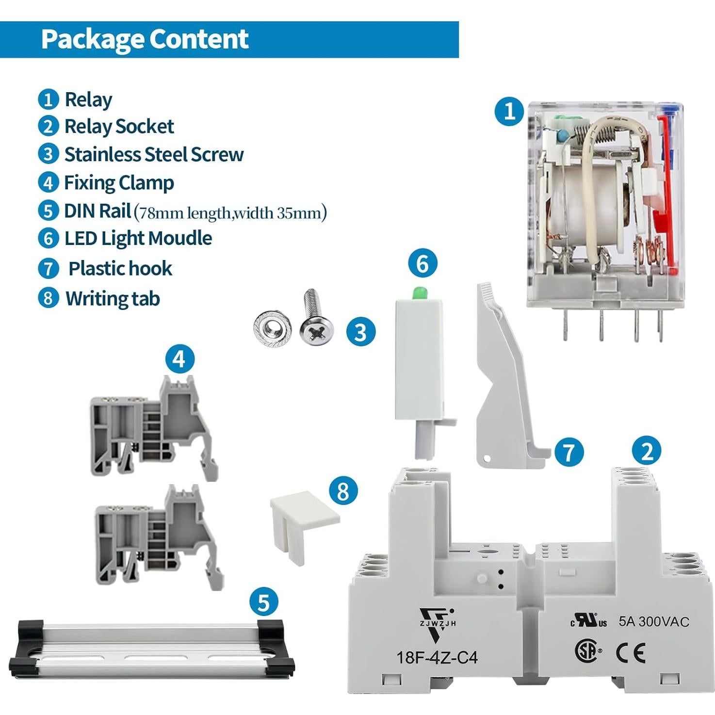 6 Relés Electromagnéticos 24V DC ZJWZJH 5A con Socket LED