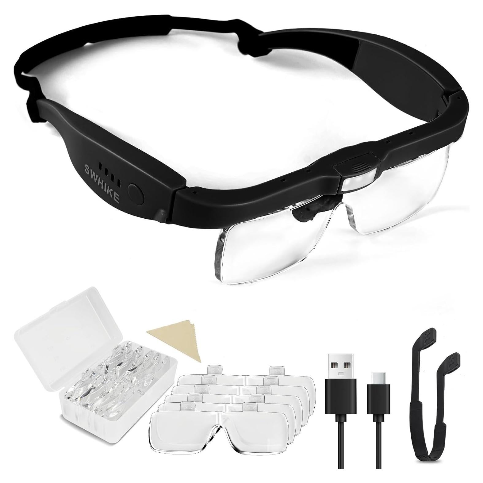 Lupa de Cabeza con Luz SWHIKE 5 Lentes Aumento Recargable